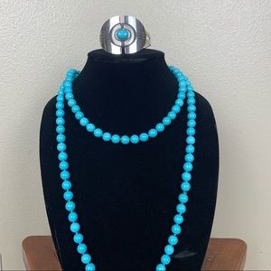 Blue Howlite Necklace & Silver Cuff Western Chic